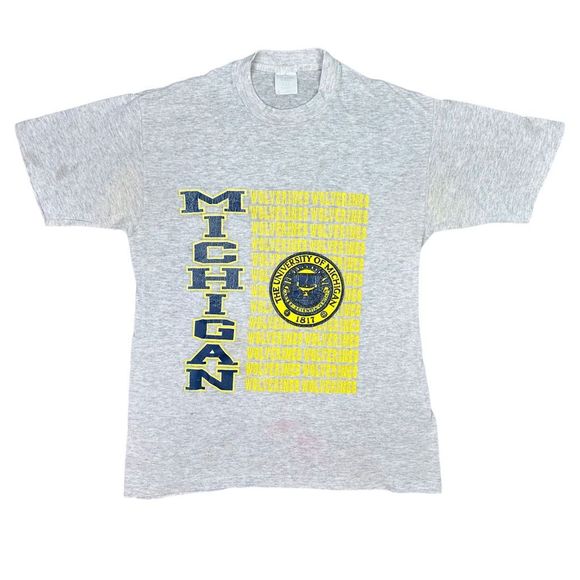 Vintage College Ware USA University of Michigan Wolverines Crew Neck Tee - Sz L - Picture 1 of 8